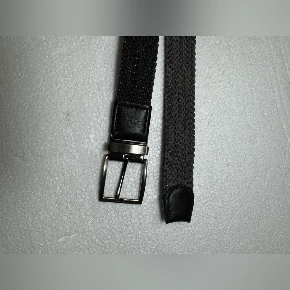Black Grey Men Belt Stretch Comfort Genuine Leather Trim Adjustable Tomy Bahama
